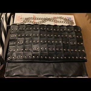 NWOT Black Faux Leather Silver Studded Clutch